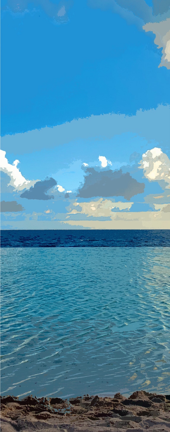 Graphic middle third of an infinite pool with ocean and horizon in background